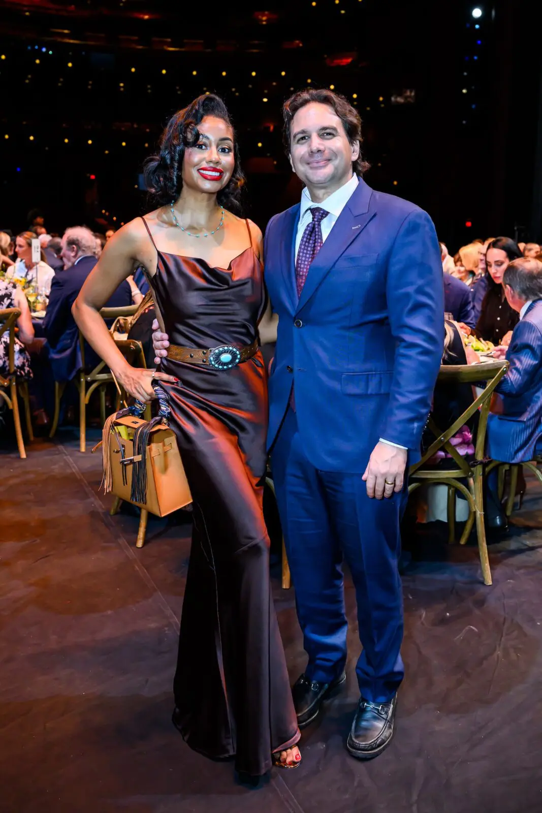 Rochelle & Andrew Deiso at Houston Ballet's opening night dinner on stage at Wortham Theater Center  (Photo by Michelle Watson, CatchlightGroup.com)