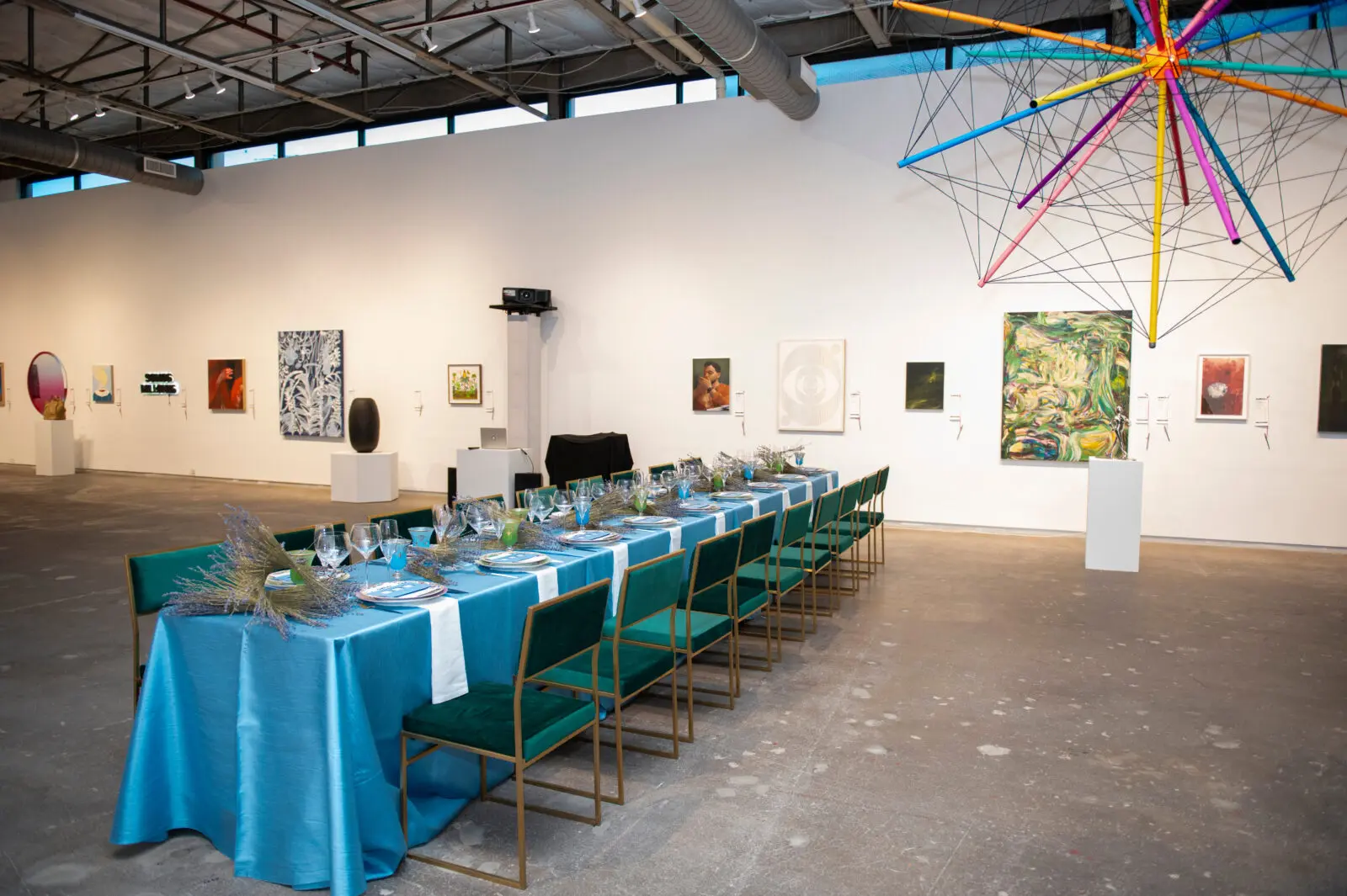 The colorful tablescape for Dallas Contemporary's dinner with Belmond.  (Photo by Tamytha Cameron Photography)