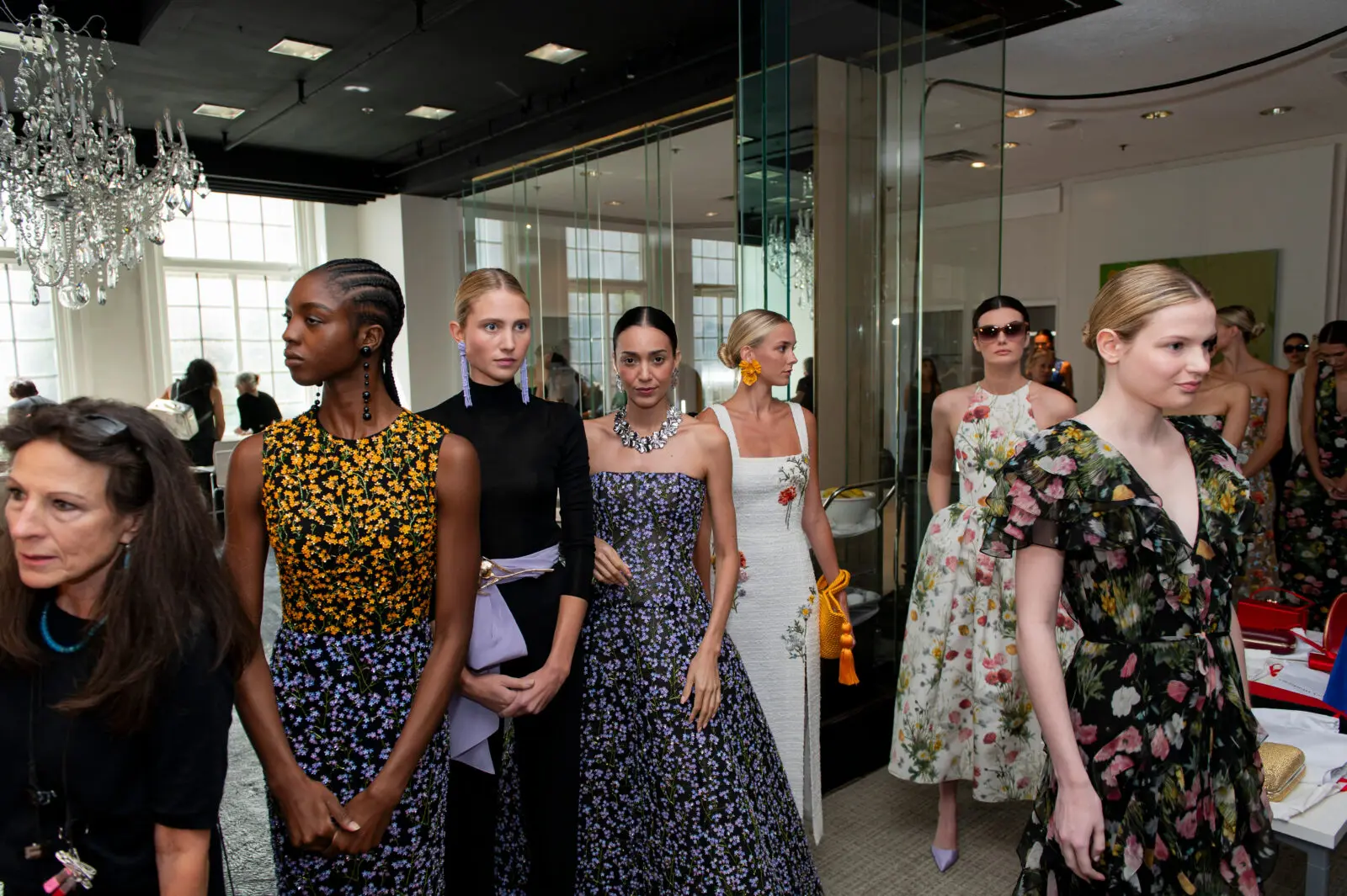 The Carolina Herrera models wait backstage at the flagship Neiman Marcus in downtown Dallas.  (Photo by Tamytha Cameron and Celeste Cass)