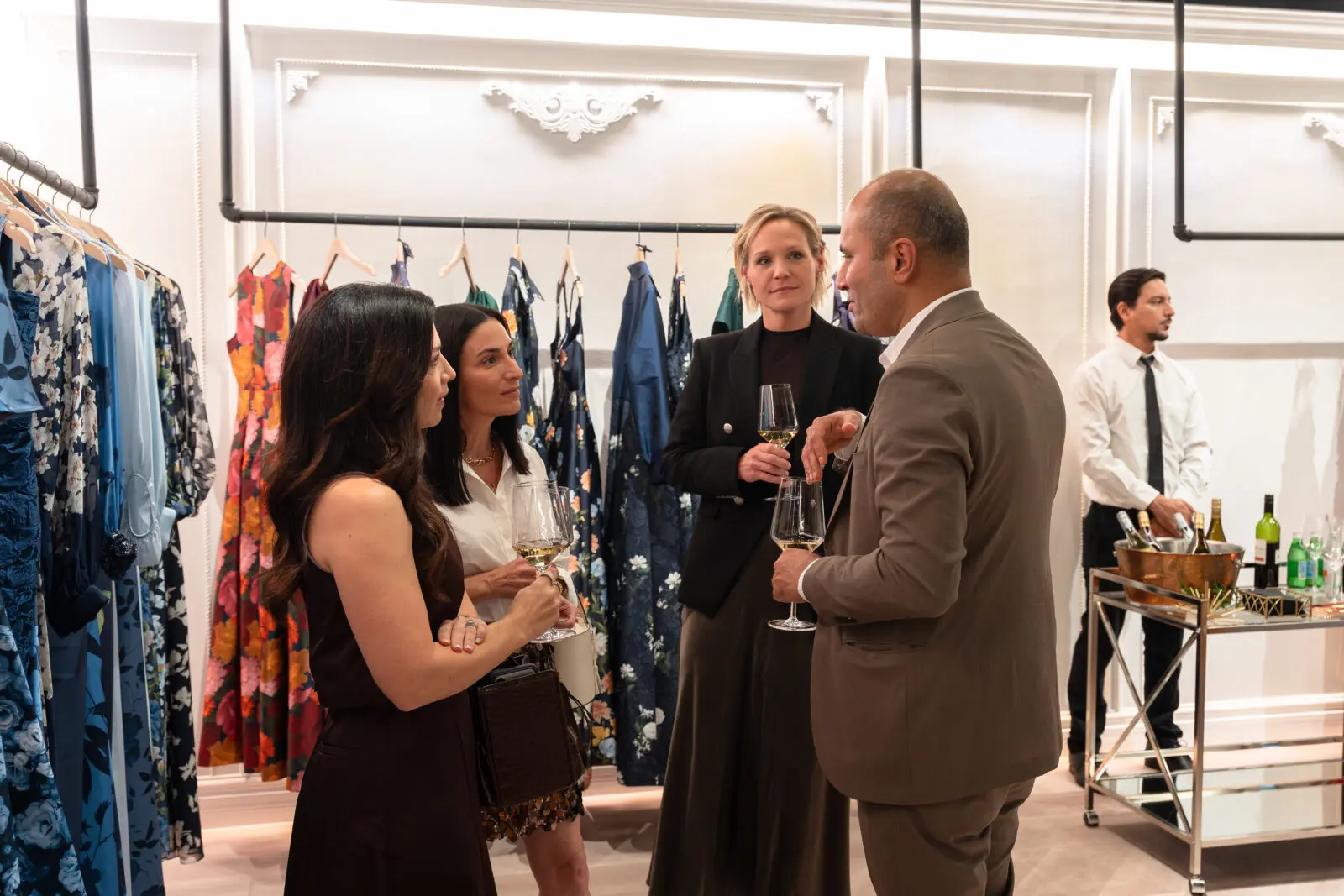 Nina Rand, Candace Thomas, Sachin Alhuwalia at the SachinBabi dinner celebrating opening of the Houston showroom. (Photo by Hasan Studio)