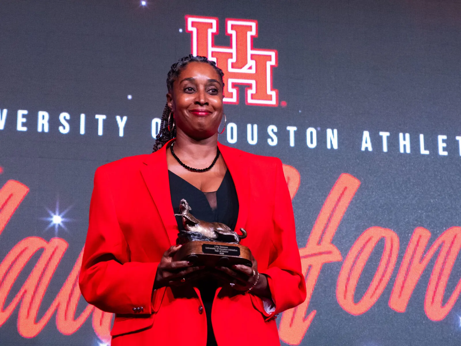 University of Houston volleyball inductee Lilly Denoon felt the moment. (Photo by F. Carter Smith)