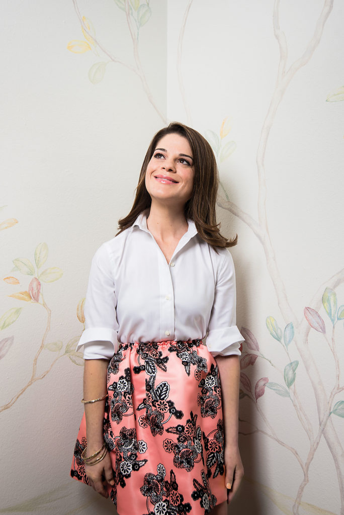 CaterTots’ Margaret Bravo wears Ann Mashburn royal oxford shirt, at Ann Mashburn. Au Jour le Jour silk skirt, at Laboratoria. Makeup by Wendy.