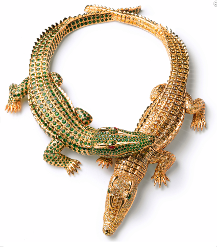 Crocodile necklace in gold set with diamonds, emeralds and rubies, made for María Félix. Cartier Paris, special order, 1975. Photo Vincent Wulveryck, Cartier Collection © Cartier. 