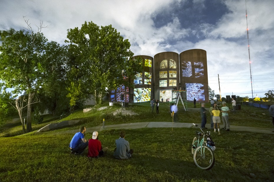 Allison Hunter's site-specific video installation, funded by Houston Arts Alliance, and projected upon historic silos in Houston's East End, was one of the visual high points of 2014 in Texas.