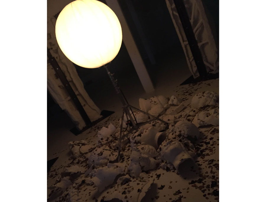 Loris Gréaud's “The Unplayed Notes Museum," was the blockbuster that destructed at the Dallas Contemporary. Shown: broken faces of angels littered with butterflies.