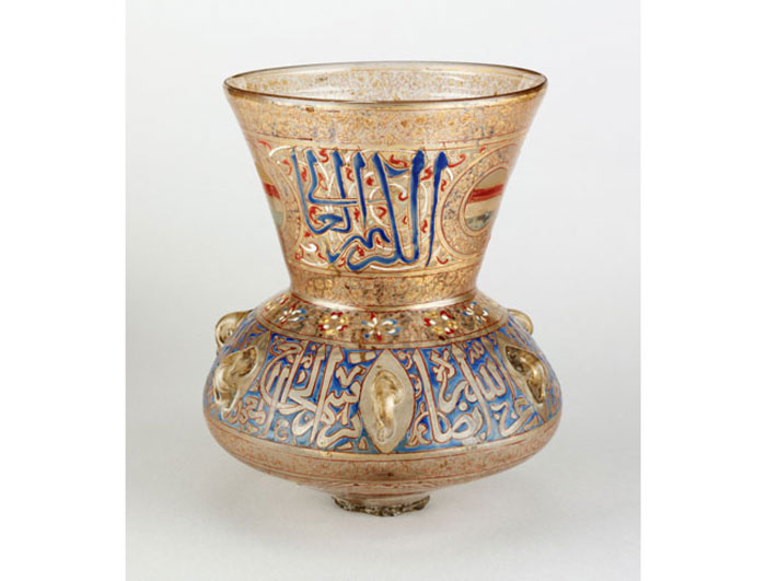 This 14th-century enameled glass lamp once illuminated an Egyptian mosque. The al-Sabah Collection, Kuwait. 