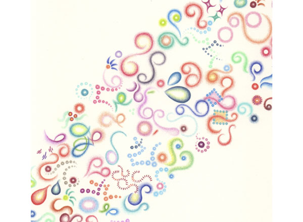 Amy Lin's "Dashing" (detail), 2014, at Nicole Longnecker Gallery, conjures a secret language of lucky charms. 