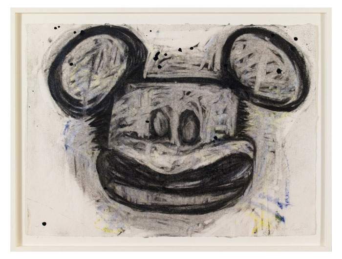 "Mouse Mask," 2015, melds cartoon and ab ex painting to emit a strong statement. 
