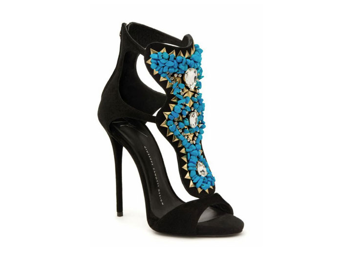 Black suede sandal embellished with Turkish stones