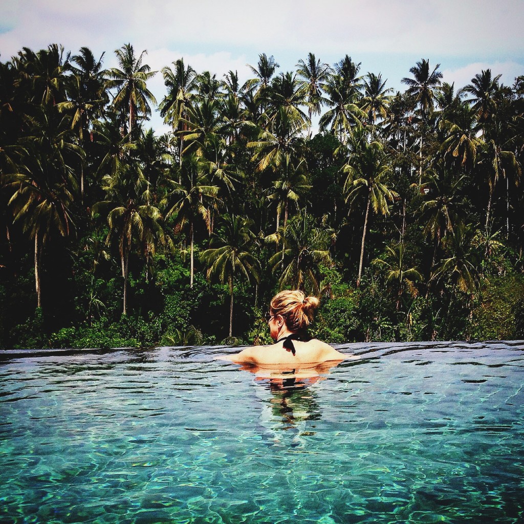 Her hotel infinity pool, overlooking the river.