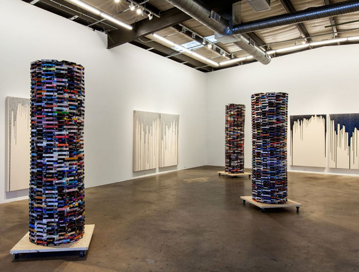 Installation view from Chivas Clem's debut at Erin Cluley Gallery. The show wins for best tile: "Desperate to Appear Sophisticated and Other Titles.