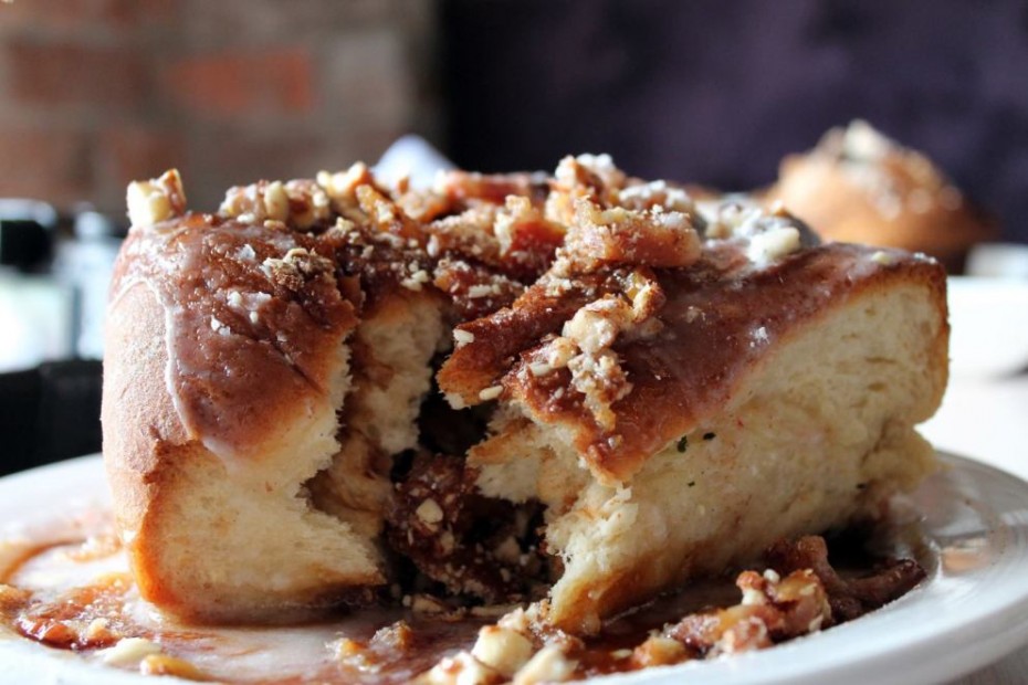 Cooks & Collins' Sinaroll covered in decadent bacon icing.