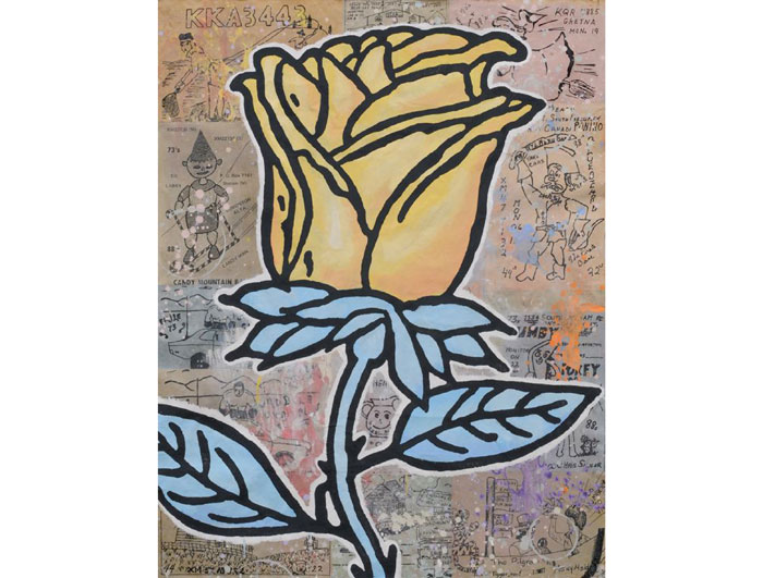 Donald Baechler's "The Smile and the Falling (Yellow)," 2014, nods to Texas. 
All artwork images courtesy the artist, McClain Gallery and Cheim & Read.