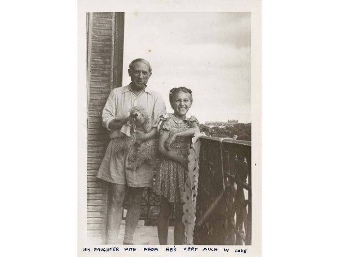 A tender moment: Pablo Picasso and his daughter Maya (born to mom/the painter's mistress Marie-Thérèse Walter), circa 1944. William and Ethel Baziotes papers.
