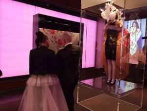 Jean Paul Gaultier and Alicia Keys checking out Gaultier's piece in the exhibition