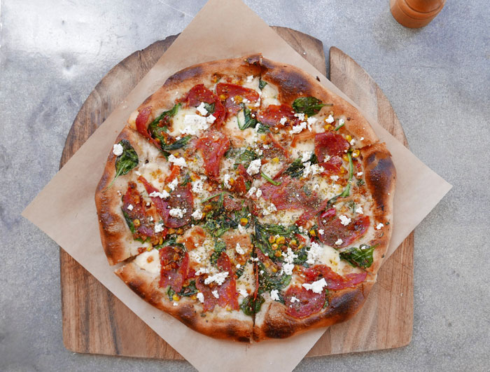 The Pig pizza at North Italia. Pepperoni, soppressata, salami and Italian fennel sausage. 