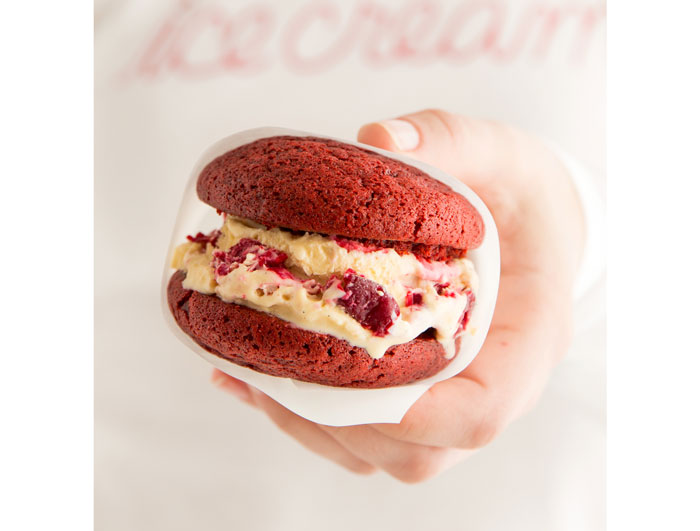 Red velvet ice cream sandwich at Sprinkles