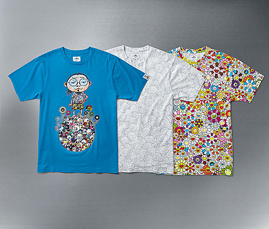 Multi-colored flowers, silver skulls, and Murakami portrait apparel.