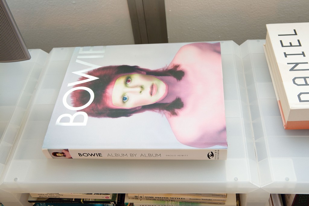 Part of Hill’s extensive book collection.