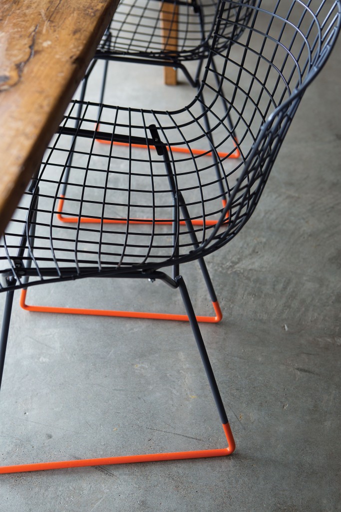 Detail of custom Bertoia chairs from Cast + Crew in Marfa.