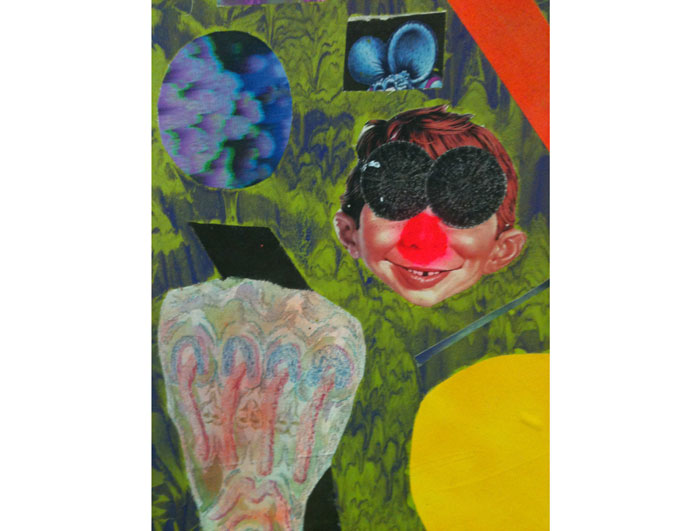 Roberts is about to break out into the big, wide Texas art world, with his distinctive canvases employing digital collage elements. The painter's studio is on premises in the back rooms of Cardoza, where this pic was taken.
