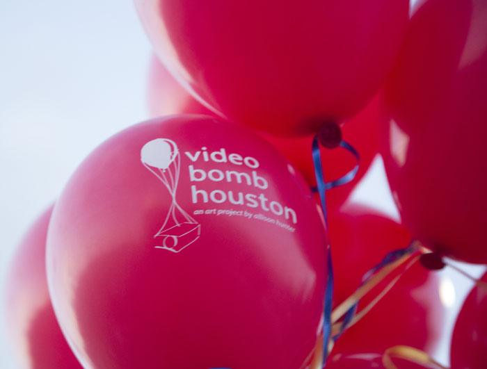 Vibrant balloon signage marked the spot for Allison Hunter's inaugural Video Bomb Houston. Three more installments are planned for the project funded by Houston Arts Alliance and Rice University's Humanities Research Center. Eastend Houston was also a sponsor. Photo Felix Sanchez. 