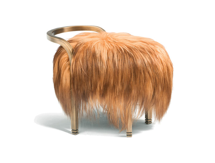 Francis Sultana’s Anita stool in patinated bronze with kidassia upholstery.