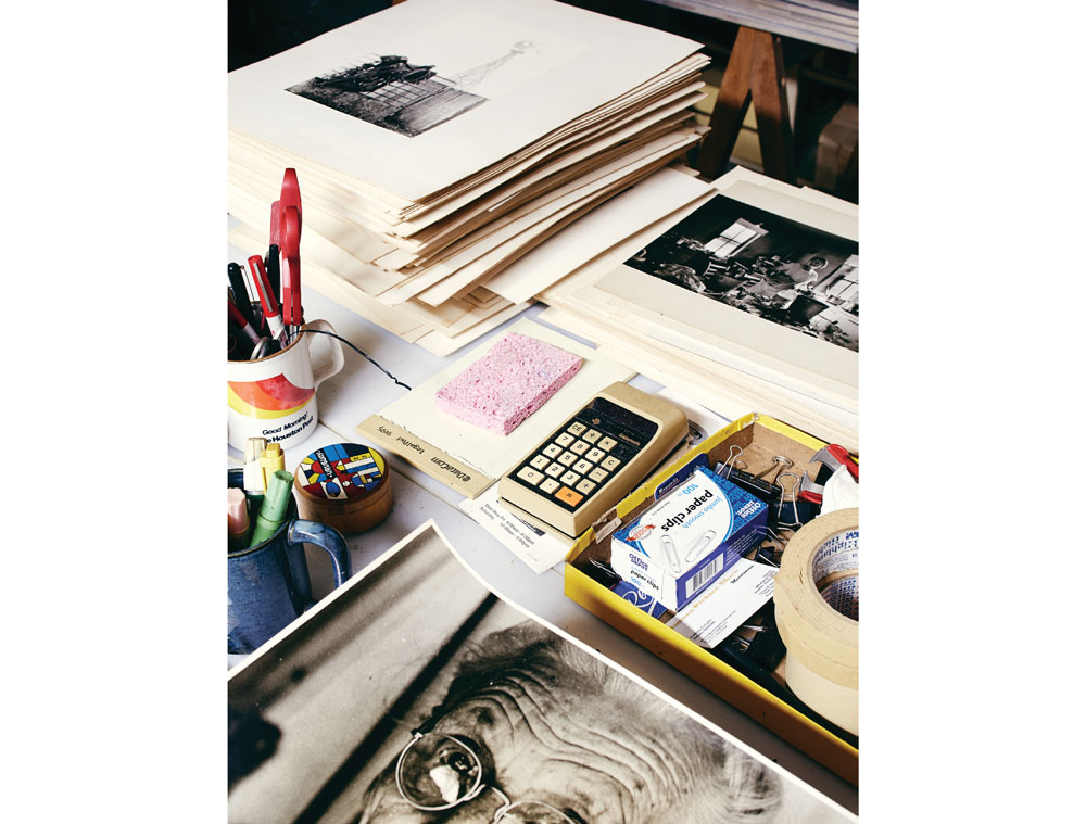 A worktable in the print viewing room.