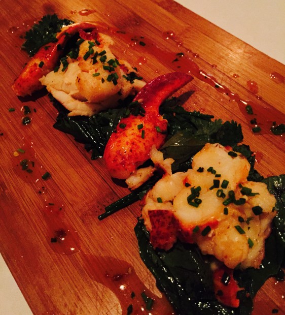 Poached lobster and greens.