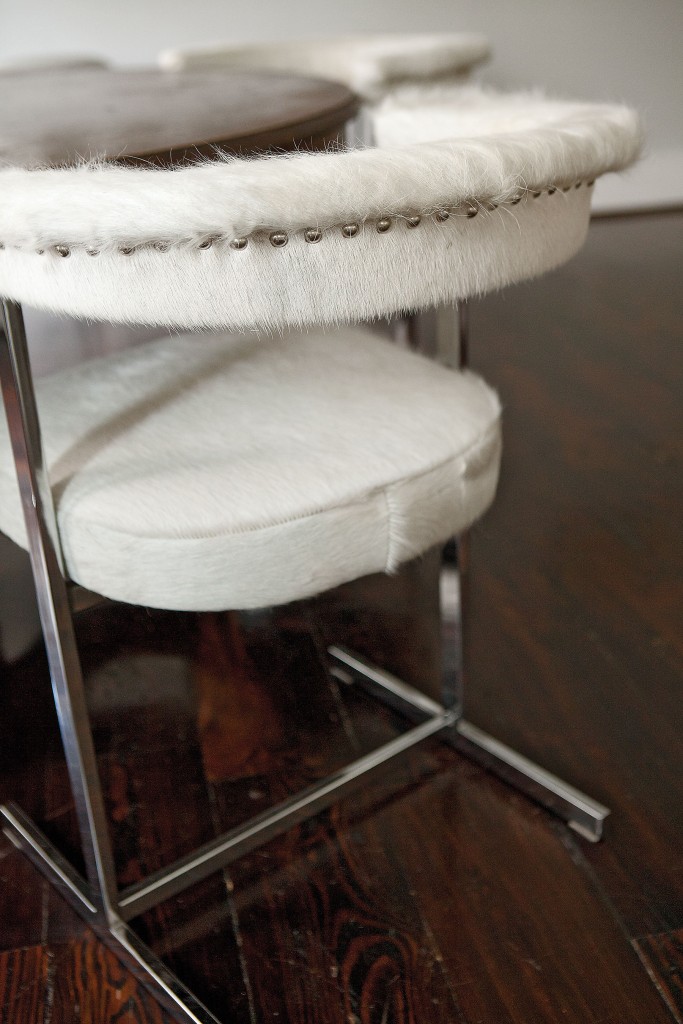 Mod 1960s chrome chairs upholstered in cowhide,
from Houston’s Fabulous Flea