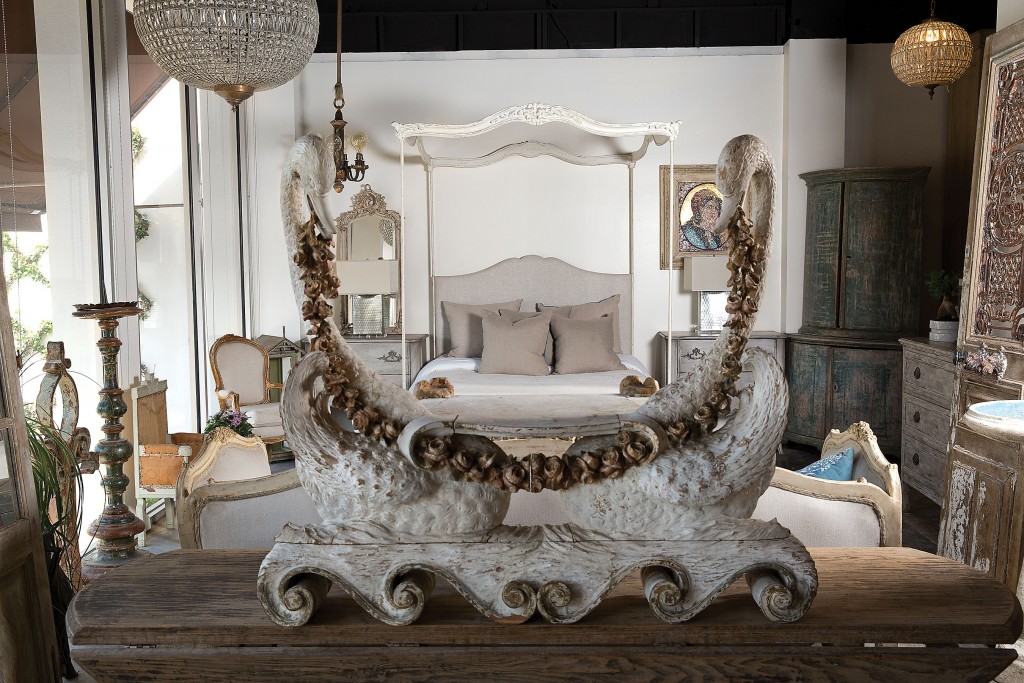 A swan bench evokes the surreal.