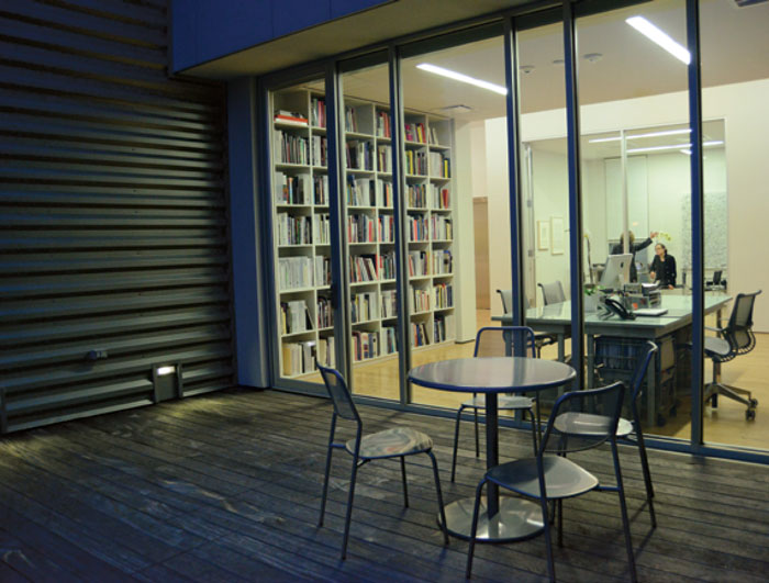 Alfresco upstairs at Sicardi, looking into gallery library.