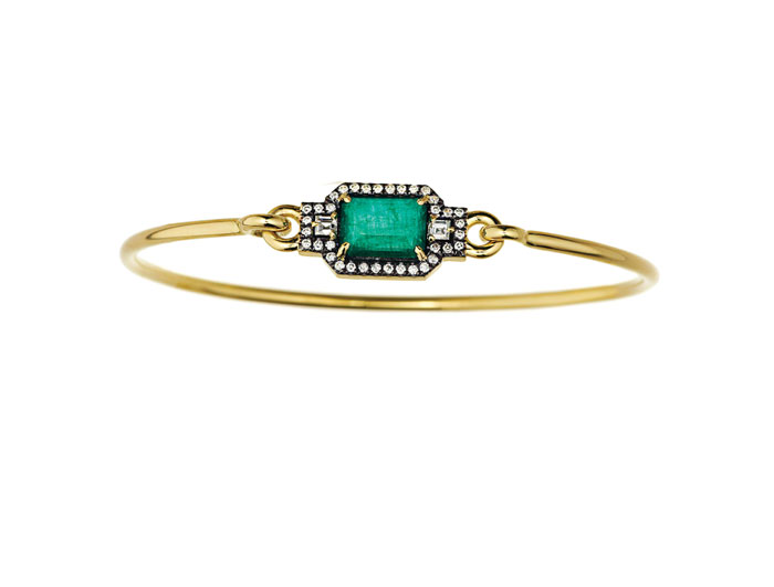 This closed bangle with emerald and diamonds is the piece needed for your everyday stack.