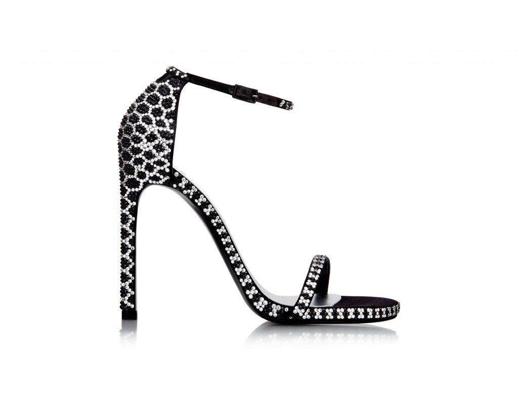 Jet python pavé nudist sandal as seen in the exclusive Stuart Weitzman holiday collection