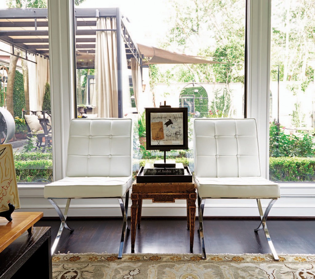 Artwork by emerging Houston artist Matt Messenger. Carved and water-gilded early 18th-century Italian side table.