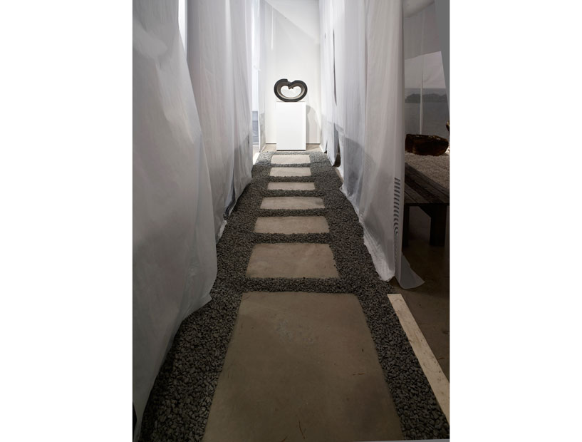 A Takiguchi black granite sculpture, "Night Ocean," 1995,  serves as punctuation point. 