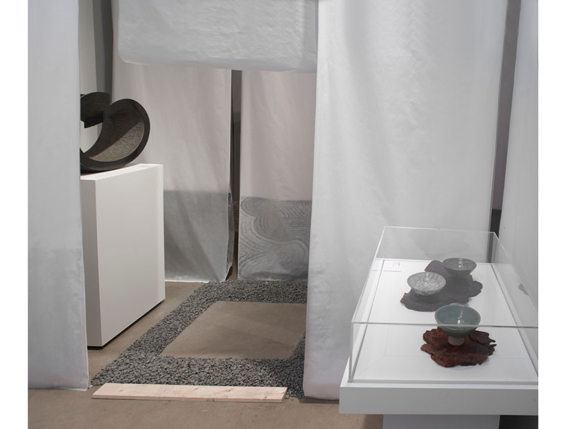 Terry Hagiwara's tea bowls and Masaru Takiguchi's sculpture dialogue.   