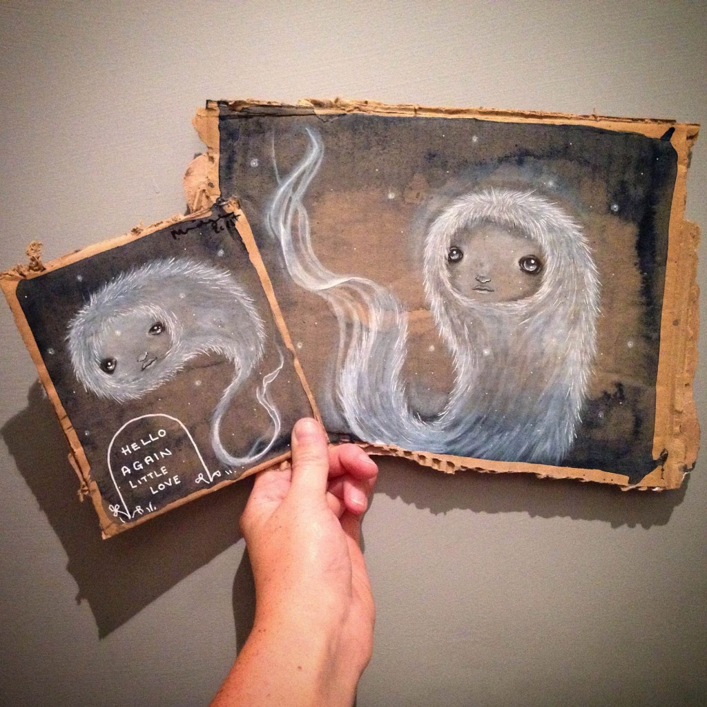 Midge (@thisismidge), an artist from the UK, exhibits her work internationally; through her ghostly, mythical creatures, she evokes an expression of longing for the viewer. She hid these paintings in Cork, Ireland, for #FreeArtFridayIreland.