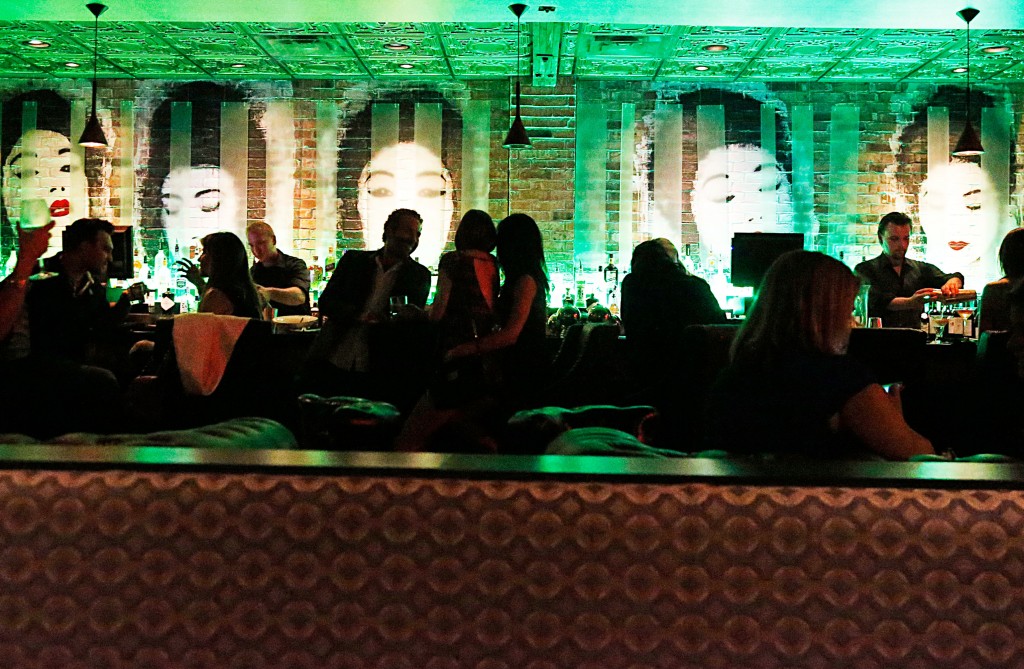 Pigment stick geisha pieces line the main bar. 