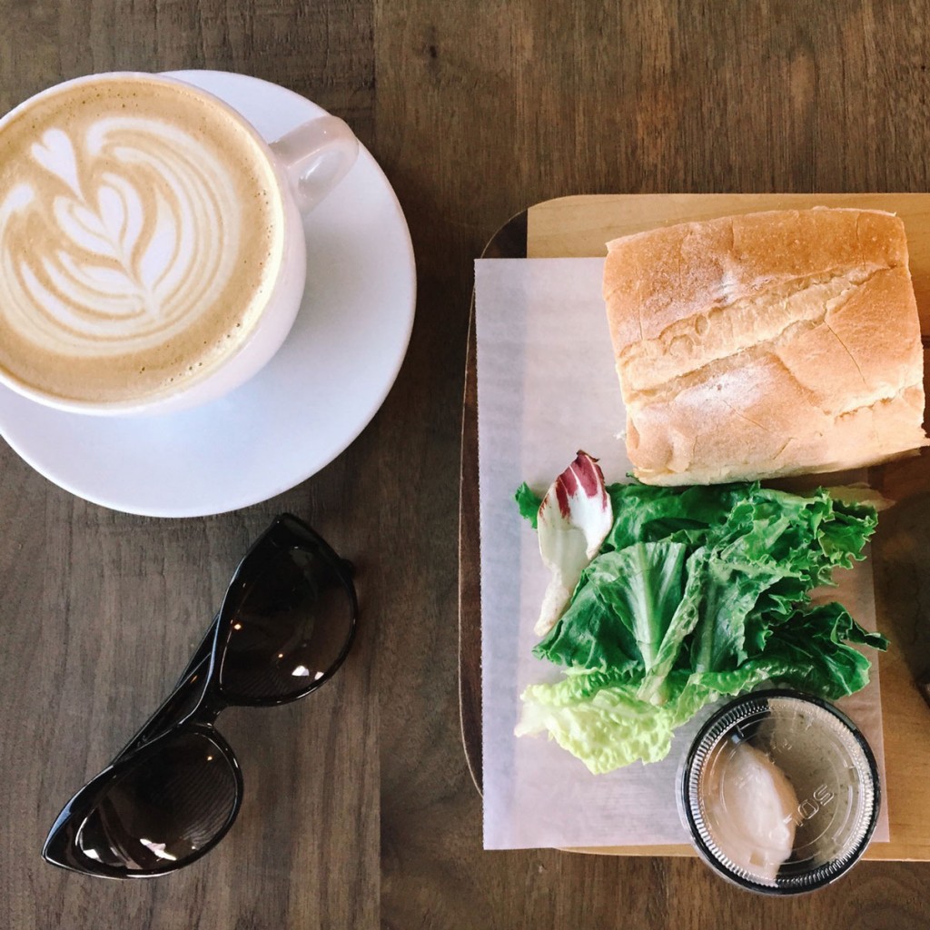 Blacksmith's caramel latte paired with bread, pâté and salad (Photo by Faith Nguyen)