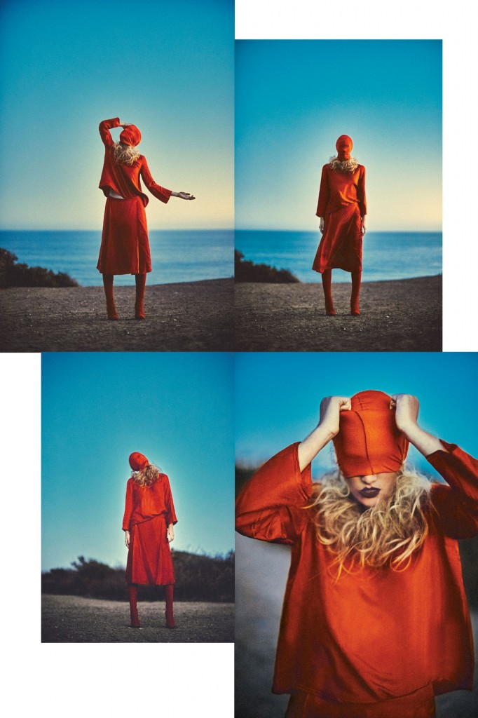 Hermès Les Sangles inverted-pleat silk jacquard sailor top $2,725, matching skirt $3,800, and suede goatskin boot $2,325, all at the Hermès boutique.