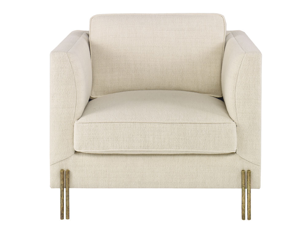 Upholstered Melange club chair with burnished bronze legs