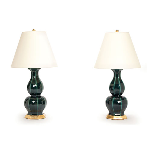 Small Alexander lamp
in peacock with 23K gold
water-gilt base, $2,635