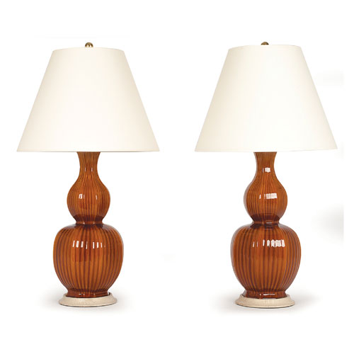 Delft lamp in amber with
bleached-oak base, $2,930