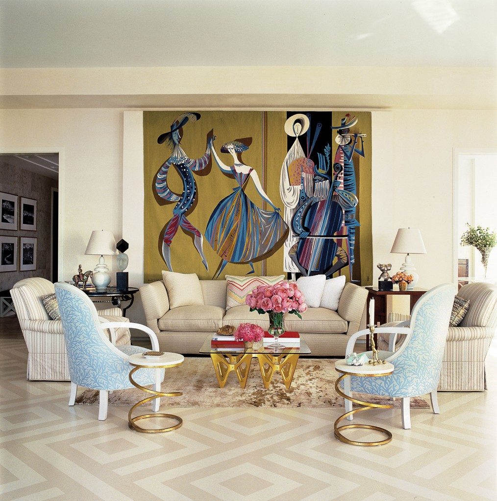 The Manhattan drawing room of Diana Quasha, a 30-year client of Albert Hadley’s, with elements from numerous Parish-Hadley projects, including plaster lamps with pinprick shades and the sofa from her former library reupholstered in a simple basket-weave linen. Hadley did this project after opening Albert Hadley, Inc.; Britton Smith was his assistant on it. (Photography by William Waldron)