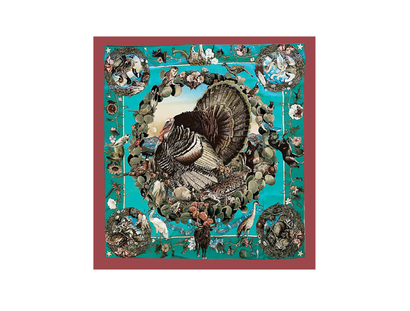 Faune et Flore du Texas silk twill scarf, designed by Kermit Oliver in 1986 and reissued for the new Houston Hermès store, $300