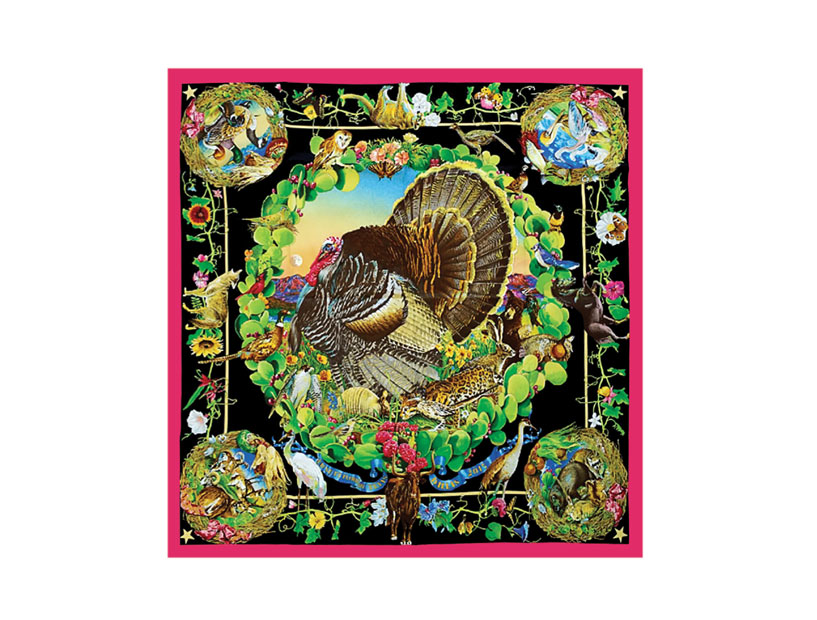 Faune et Flore du Texas silk twill scarf, designed by Kermit Oliver in 1986 and reissued for the newly renovated Dallas
Hermès store, $300.