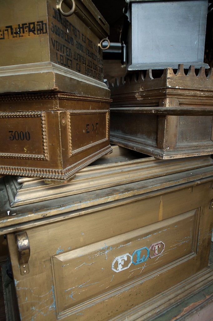 A stack of Masonic and Odd Fellows’ Ark of the Covenants, one of the stars of Bruce’s personal collection.