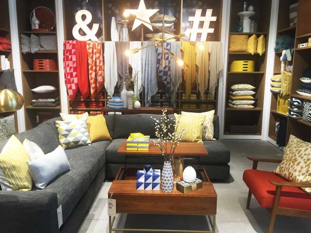 Geometric patterns line the walls at West Elm CityCentre.