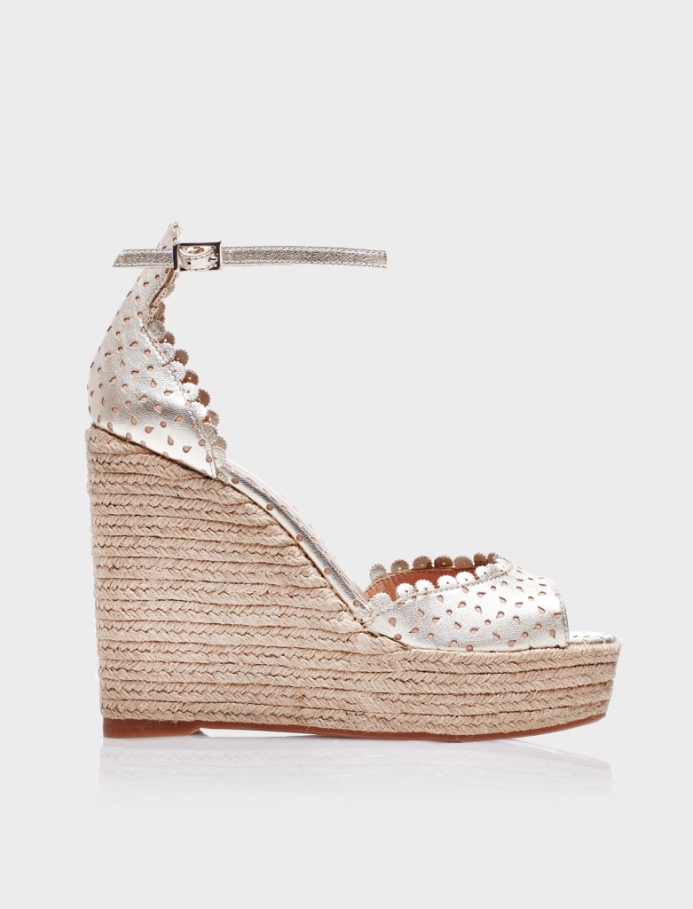 Tabitha Simmons Harp wedge in gold, from the Resort 2016 collection